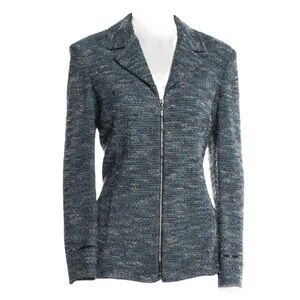 St. John Blue-Green Zip Front Knit Blazer